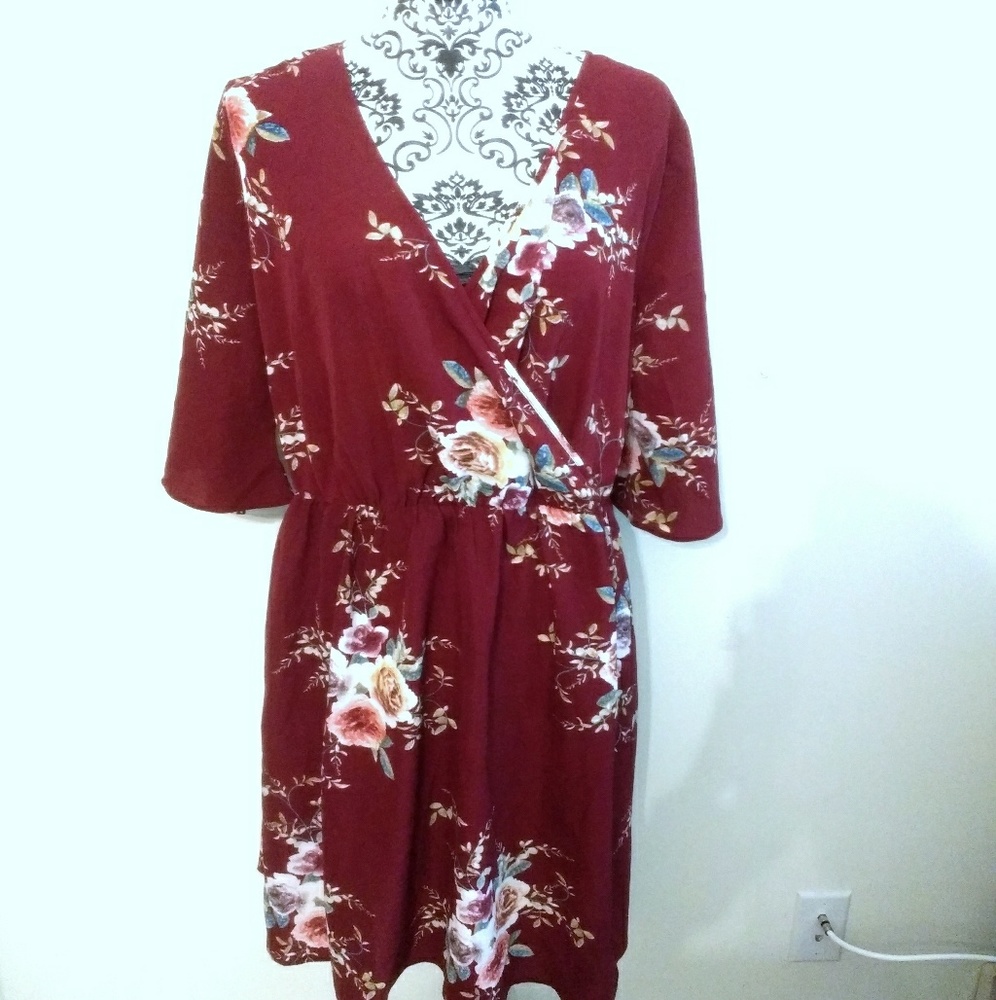 Floral wrap style 3/4 sleeve dress XL